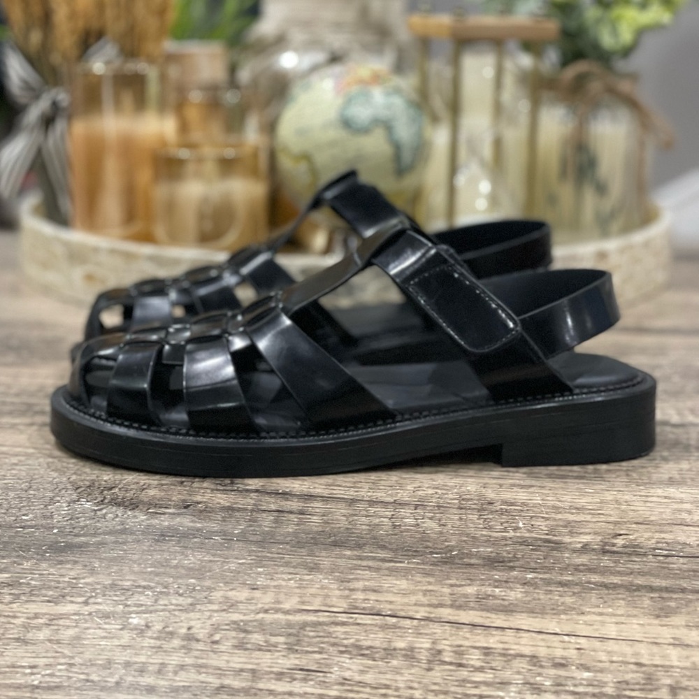 Zara Black Woven Leather Fisherman Sandals - Picture 6 of 13